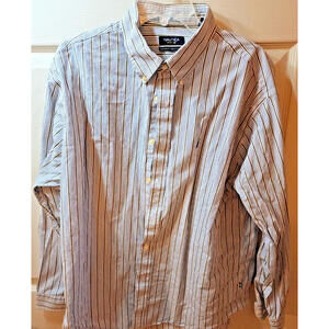 Nautica Shirt Mens Size 17.5 34/35 Striped Dress Button Up Long Sleeve